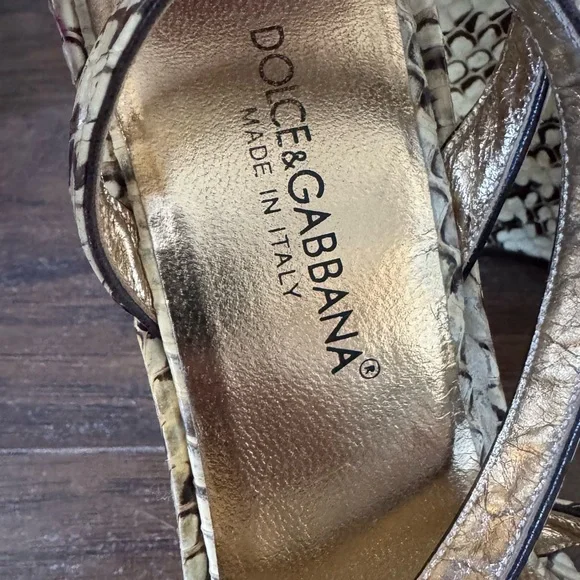 Dolce & Gabbana Cream and Brown Snake Print Wedges - Picture 4 of 8